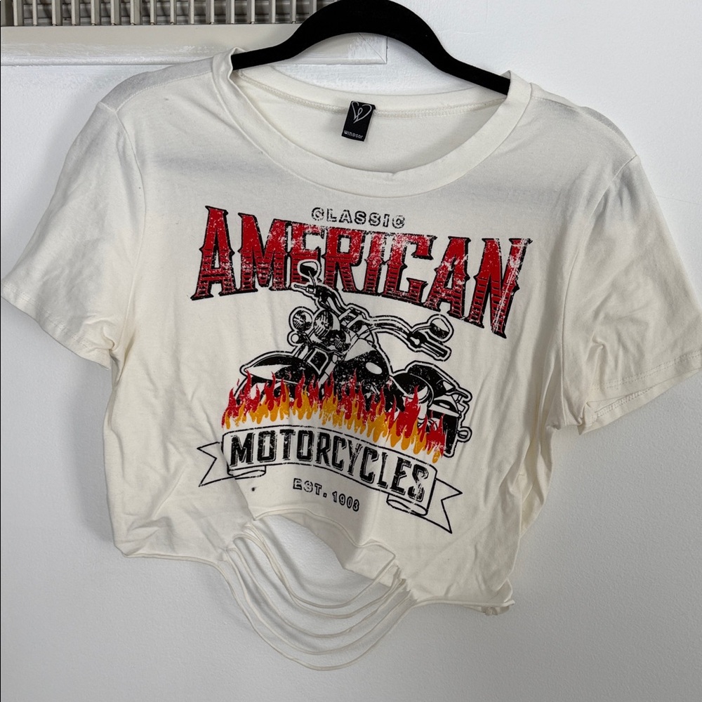 Windsor American Motorcycle Graphic Crop Top - Red and White